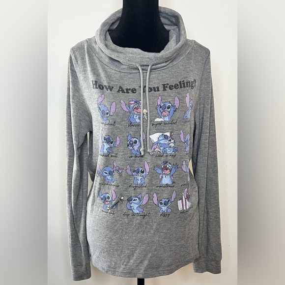 Disney Lilo Stitch Moods Womens Long Sleeve Cowl Neck Pullover lightweight Small - Picture 1 of 6